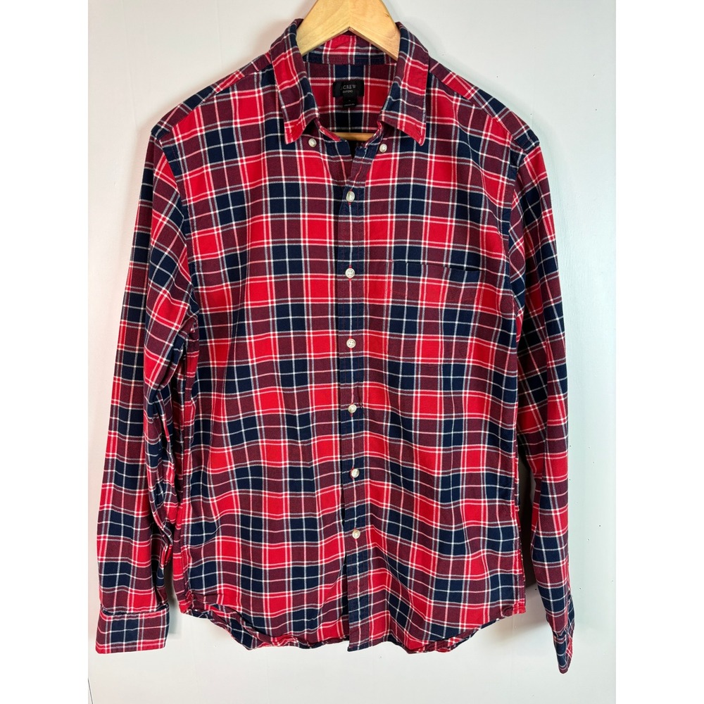 J.Crew Button Down Shirt Medium Red Plaid Oxford Long Sleeve‎ 100% Cotton Men's